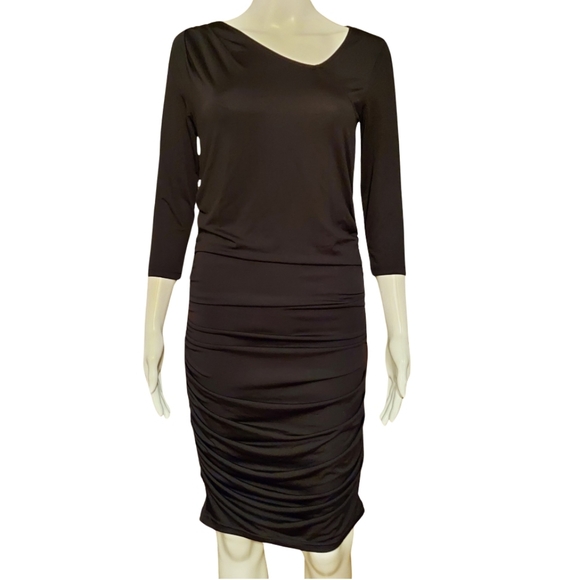Selected Femme Vita 3/4 Sleeve Ruched Side Bodycon Dress - Picture 3 of 15